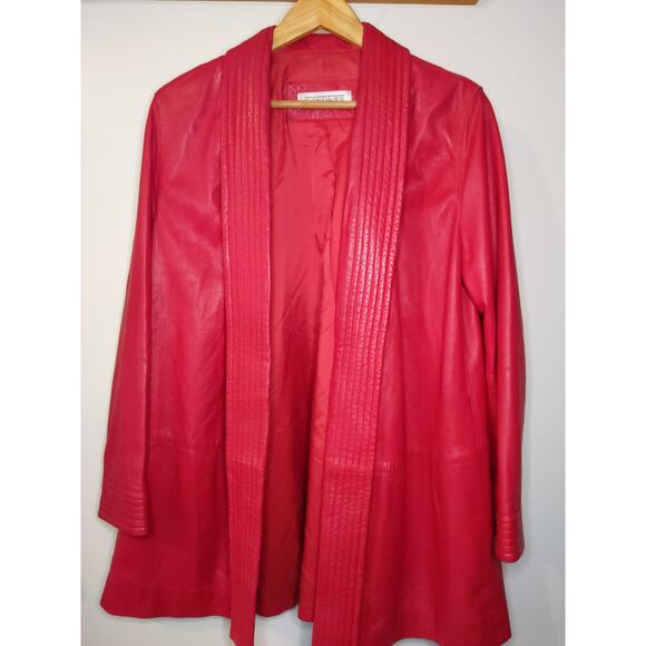 Evan Davies Jackets & Blazers - Evan Davies Coral Red 100% Lambskin Leather Cardigan Jacket Size 6 Korean Made